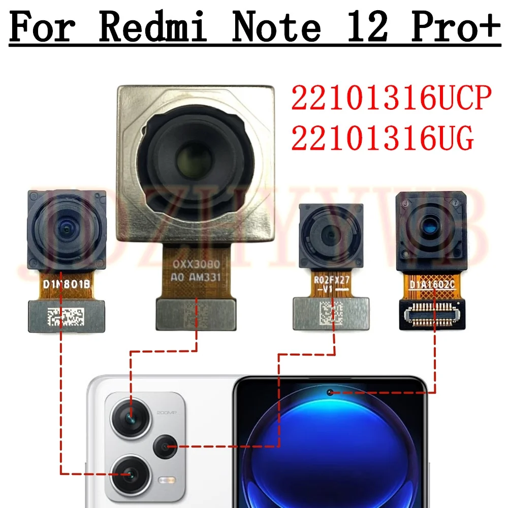 Rear Front Camera For Xiaomi Redmi Note 12 Pro+Plus 5G Frontal Selfie Facing Main Wide Back Camera Module Flex Cable Replacement