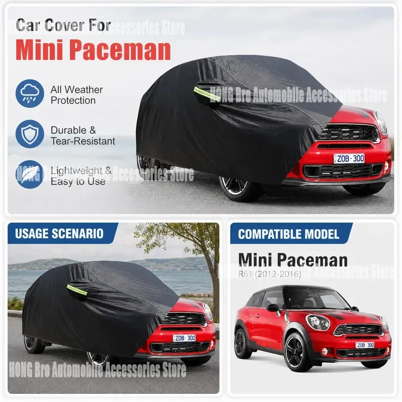 For Mini Paceman R61 2012-2025 Waterproof Car Cover Black Auto Sun Shade Rain Snow Dust Protection Outdoor Vehicle