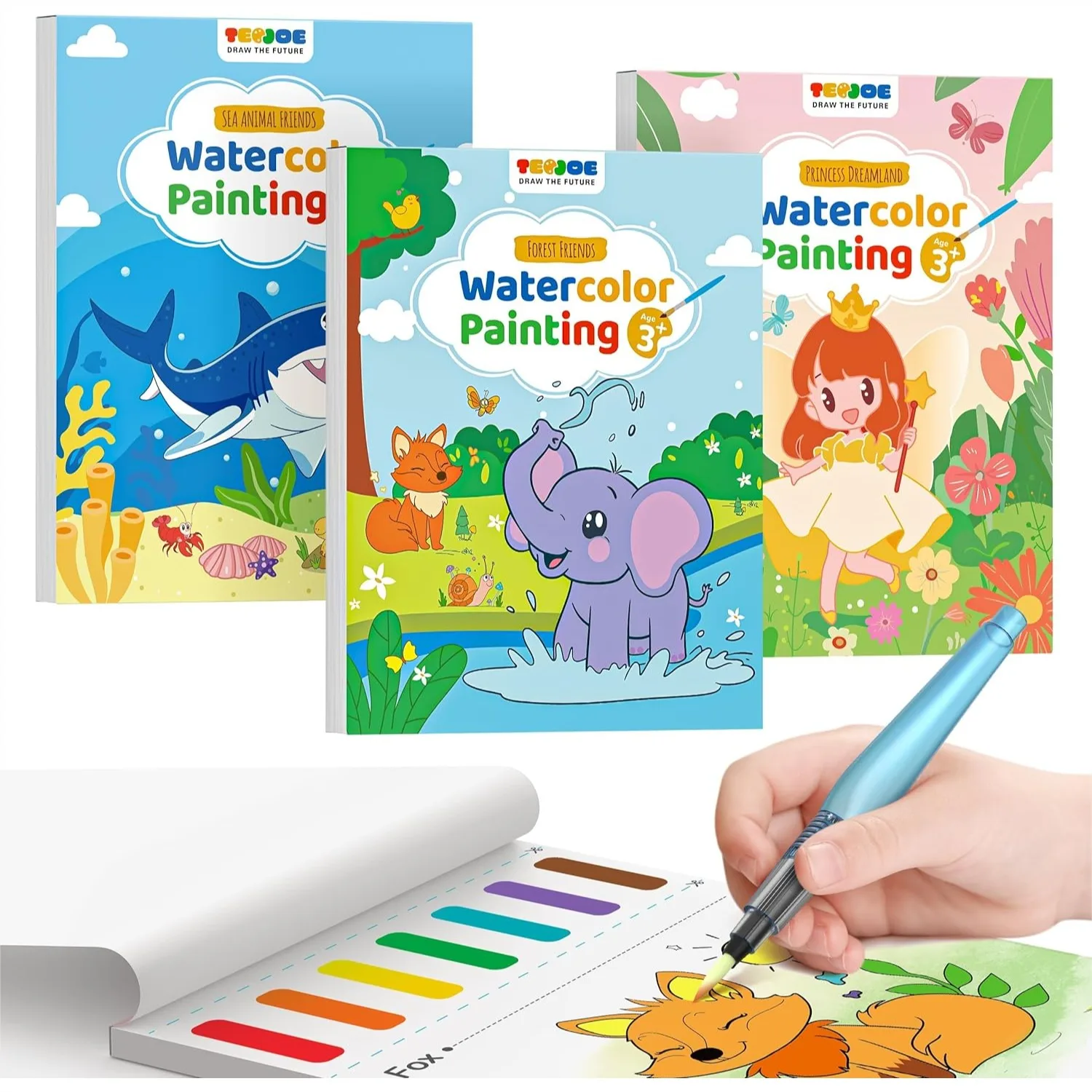 3 Pack Water Coloring Books for Toddlers, Mess Free Watercolor Painting Set with 6 Brushes, Travel Art Activities Toys Birthday