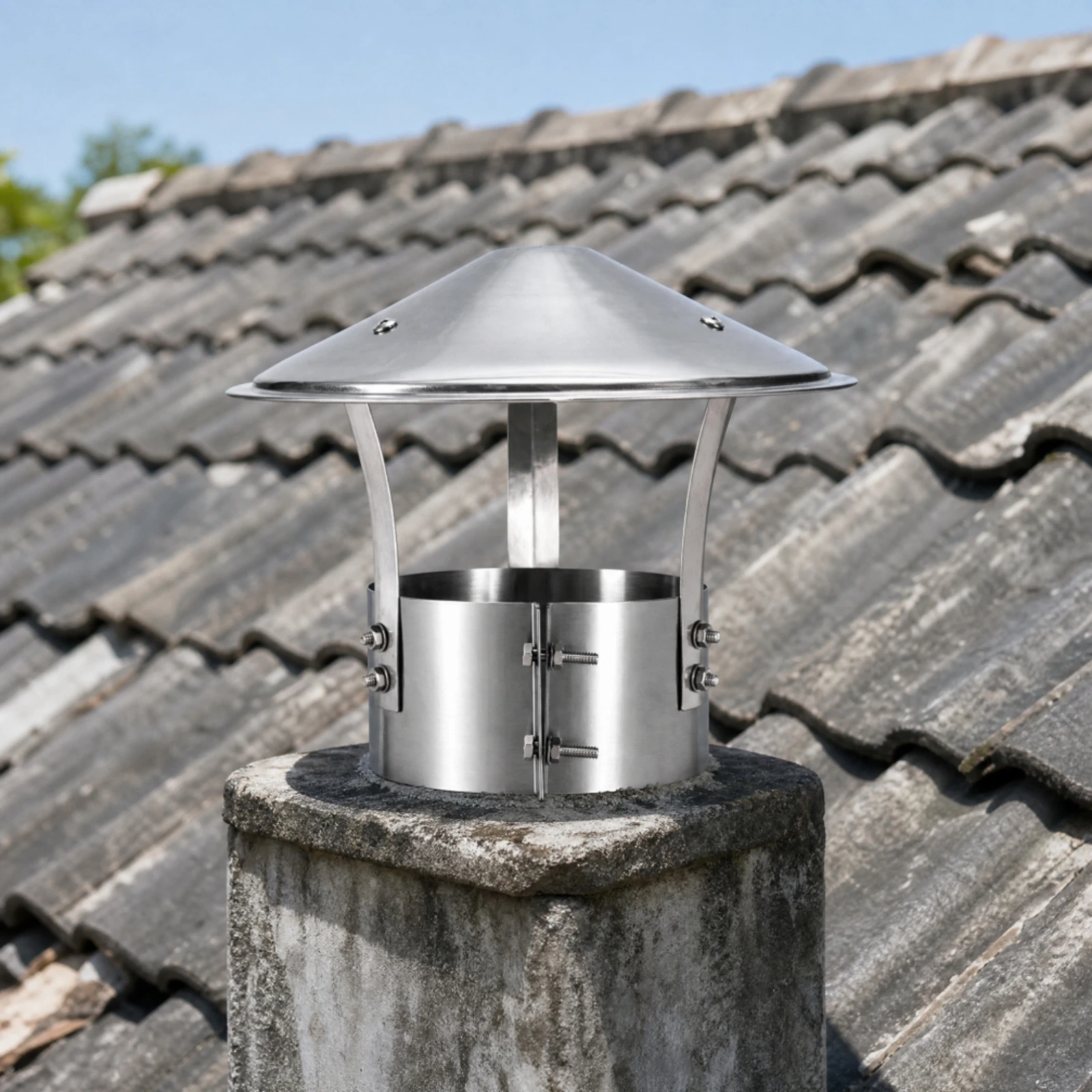 Stainless Steel Vent Pipe Rain Cap Outdoor Stainless Steel Chimney Rain Cap Fireplace Flue Cover 360-Degree Vented