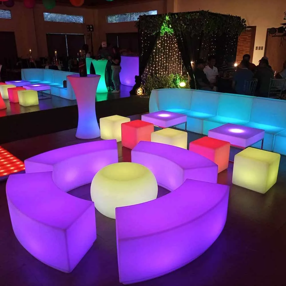 Outdoor Color Changing Portable LED Plastic Garden Sofa Chair Set with Remote Control IP65 Waterproof Rechargeable Batteryglobal