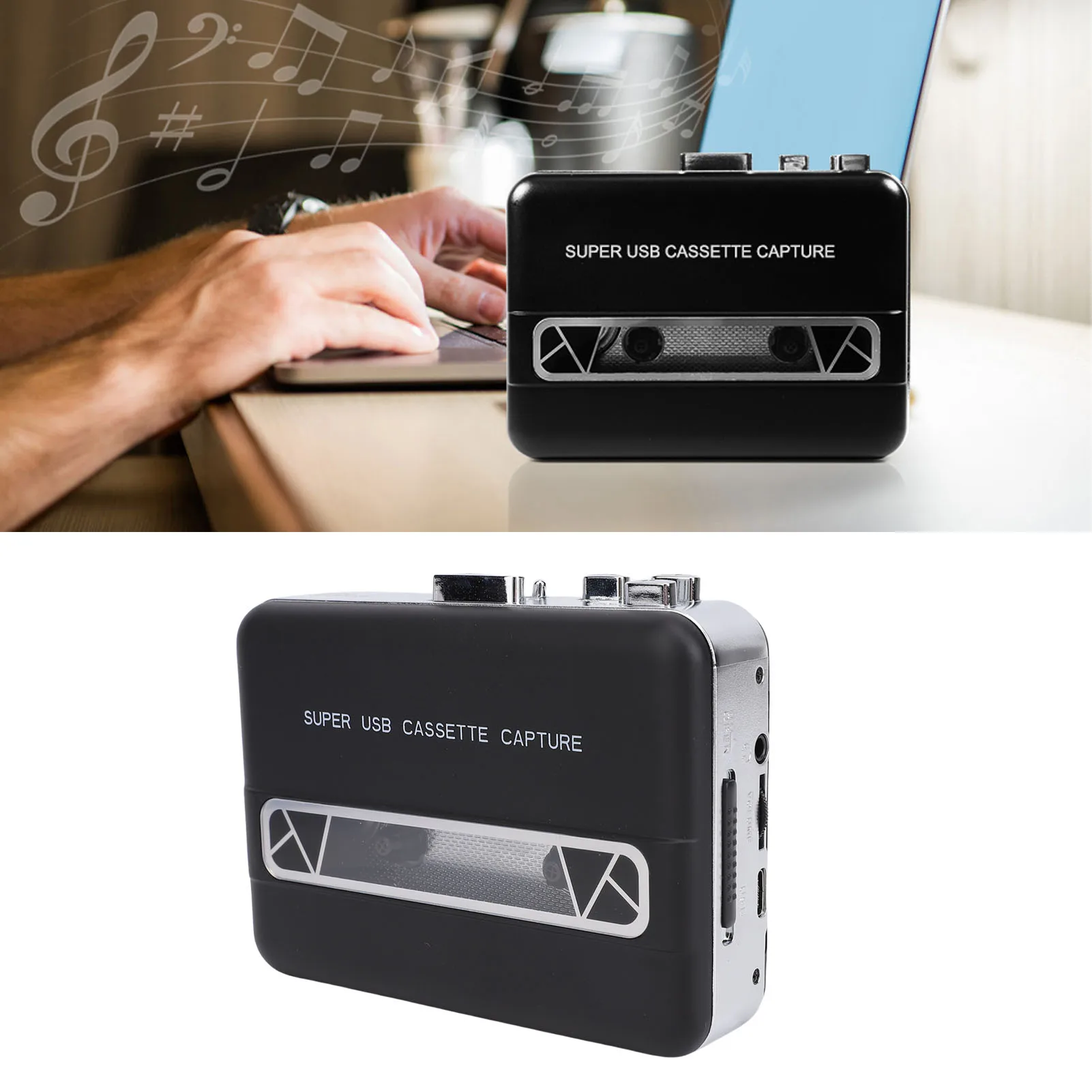 カセットからMP3コンバーター ポータブルカセットテーププレーヤー 3.5mmイヤホンジャック 自動巻き戻し 音楽再生用のクリアな音質