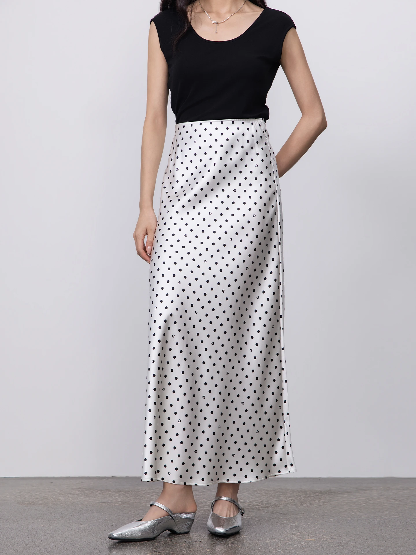 

Elegant Satin Polka Dot Fish Tail Half Skirt Women's High Waist Silk 100% 40 Momme Heavyweight Skirt Fullpure Brand