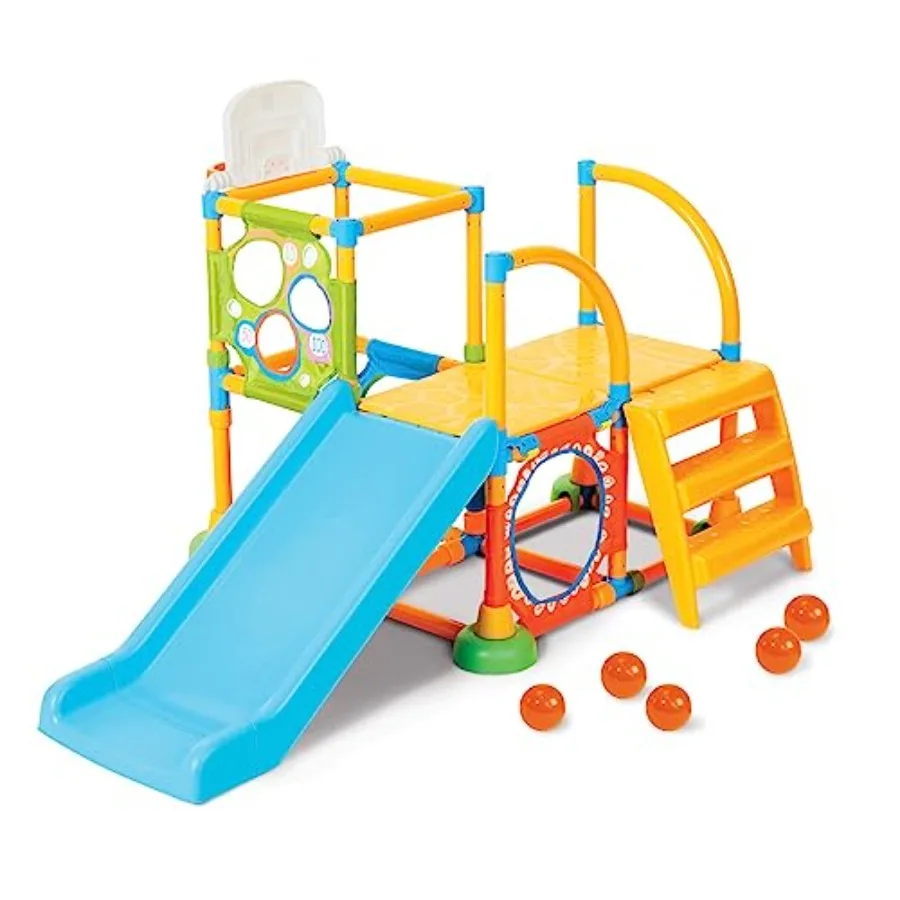 

All-in-One Playground Climb 'N Slide Gym with Tunnel Slide Basketball Hoop Ball Toss Game Indoor/Outdoor Multi-Activity Playset