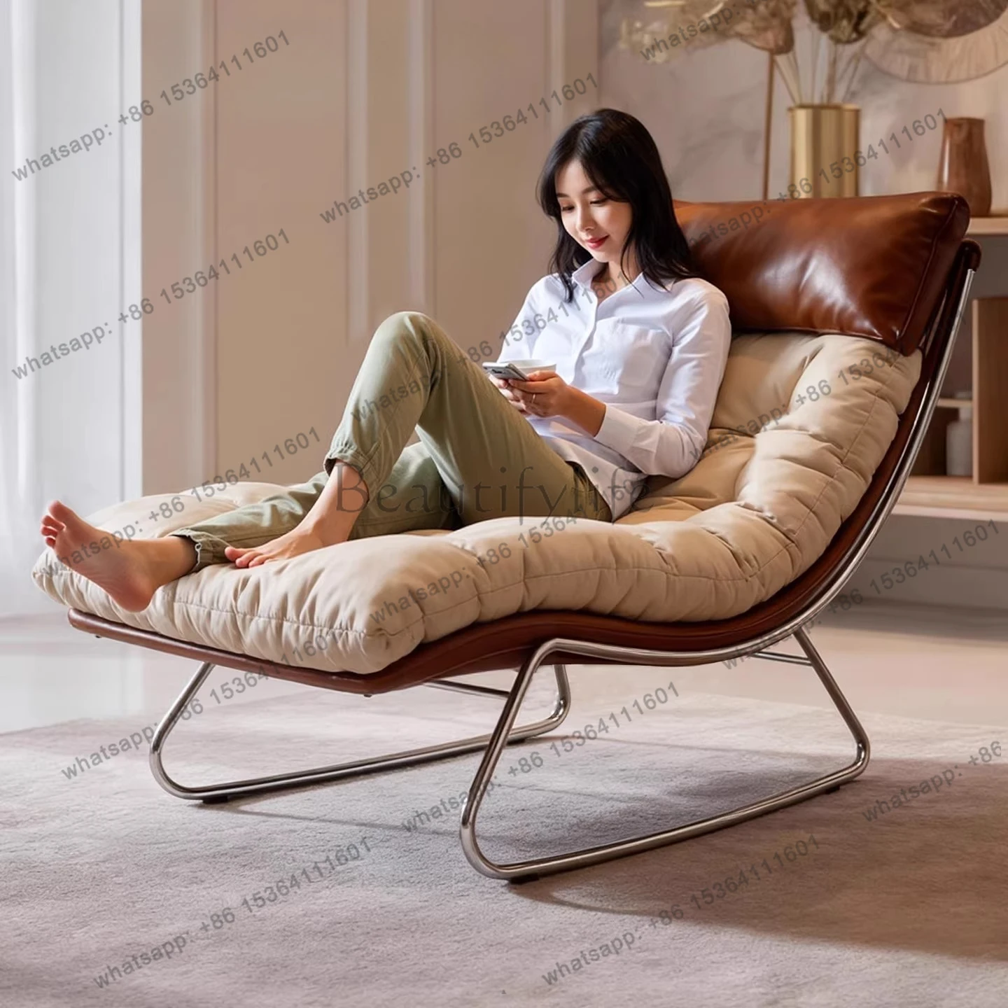 

Sofa chair villa mansion with Italian light luxury stainless steel fabric leisure chair