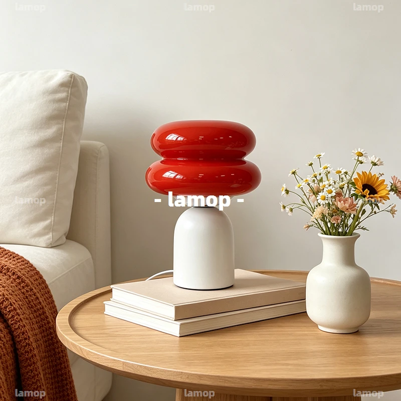 French Cream‑Style Hamburger‑Shaped Table Lamp for Bedroom Nightstand Vintage Bauhaus‑style Table Lamp Dimmable Ambient Night Li