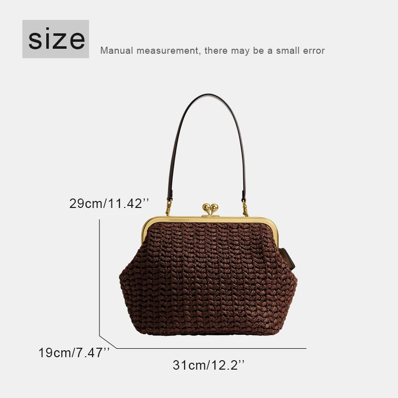 Hand-Woven Kisslock Frame Shoulder Raffia Beach Bags For Women Luxury Designer Handbag And Purse 2026 New In Wheatgrass Underarm view 2