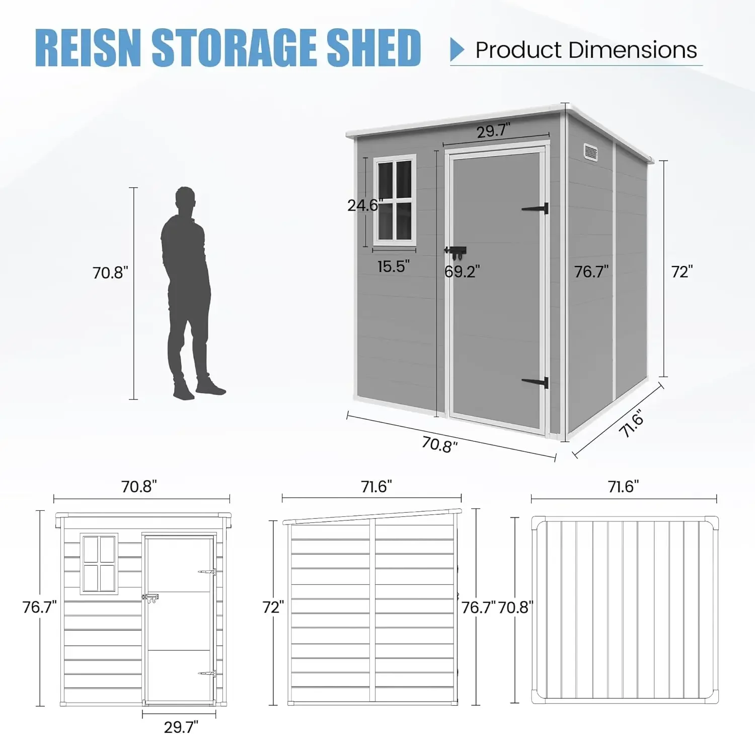 Lockable Door, Window & Vents, Tool Sheds & Outdoor Storage for Bike, Garden Accessories, Tools, Waterproof (Grey & White)