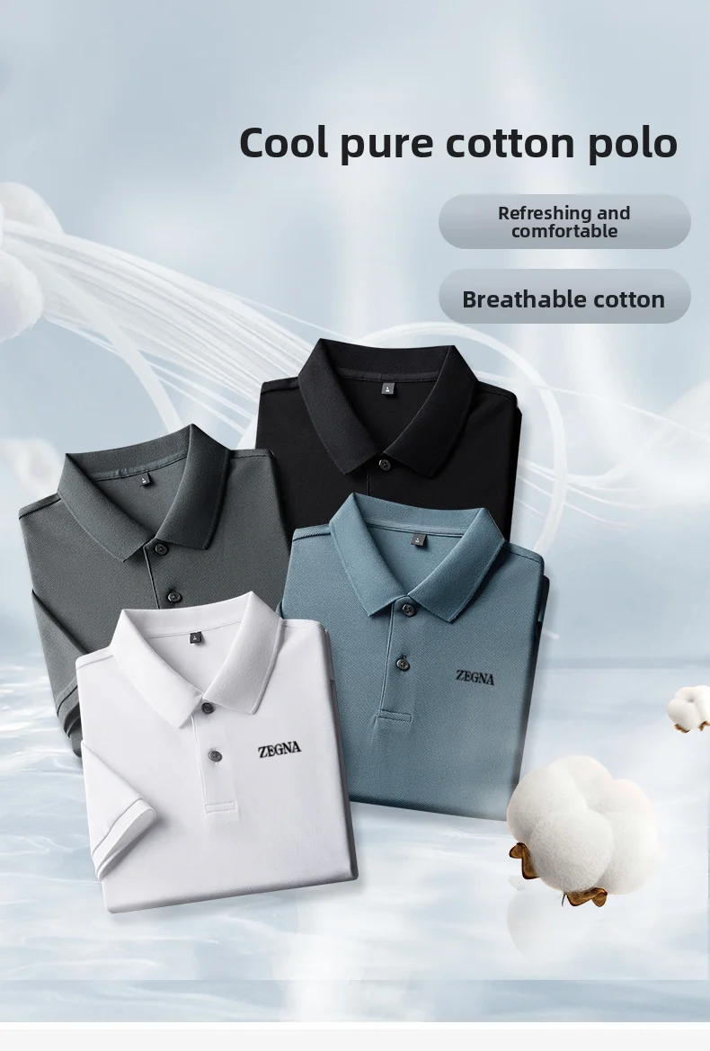 

100% pure cotton men's new top T-shirt high-end luxury embroidery brand golf stand collar POLO fashion business casual style