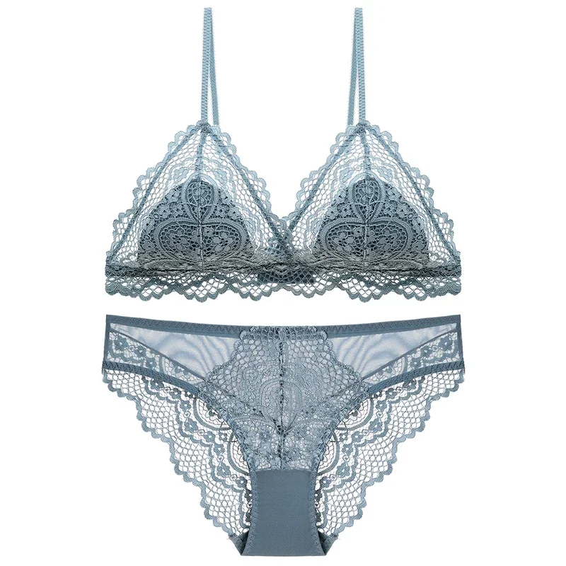 

Sexy Hollow Out Lace Triangle Thin Lined Bra without Stones Panty Set Underwear Women Lingerie Bralette