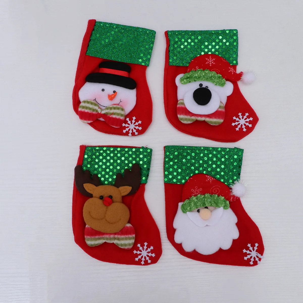 

4Pcs Christmas Stockings Golden Letter Decor Small Size Classic Hanging Gift Socks Candy Bag Christmas Tree Decoration Santa