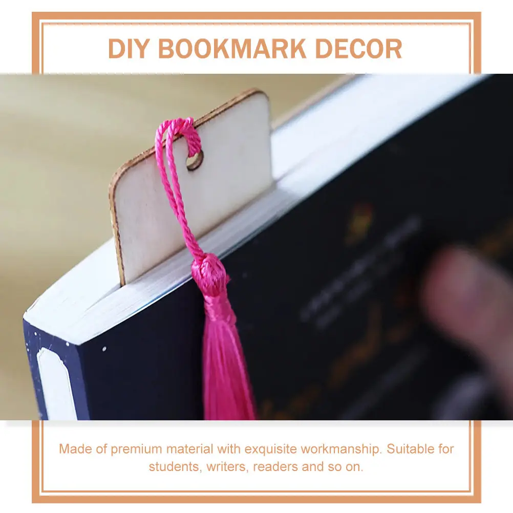 1Set Exquisite Delicate Wooden DIY Bookmarks with Tassels Blank Graffiti Style for Reading Decoration Page Marking School Office