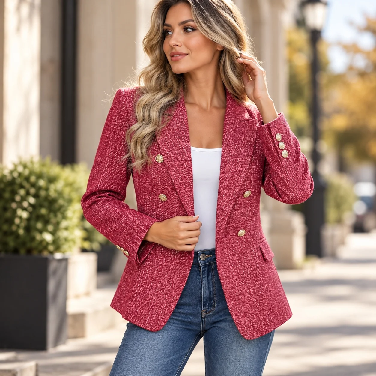 Plaid No Hood Suit Fitted Casual with Minimalist Autumn Standard Length Commuter Long Sleeve Slim Fit Women Fitted Blazer