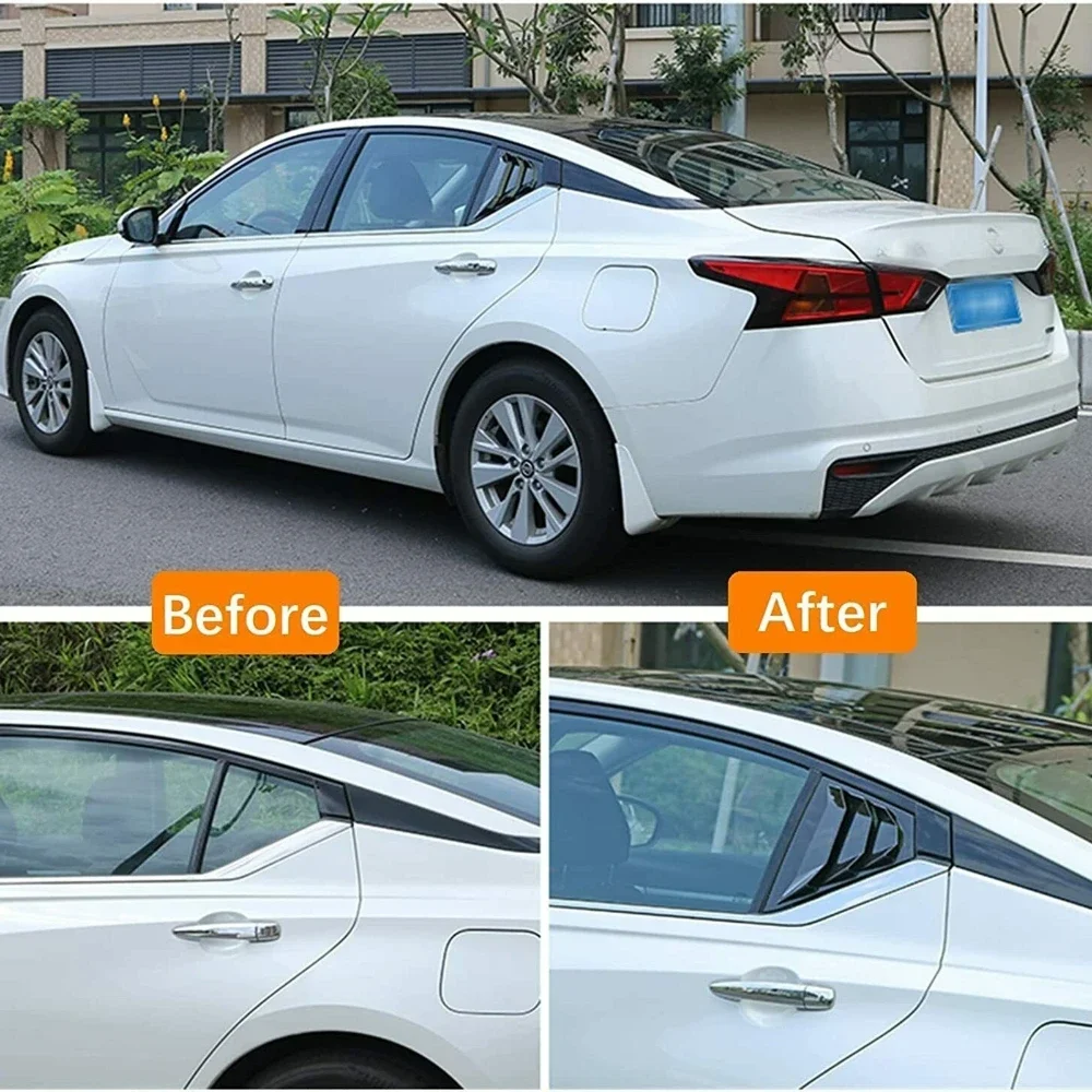 For Nissan Altima 2019-2022 Rear Outer Side Window Louvers Cover Decorative Window Air Vent Cover Spoiler Trim Gloss Black
