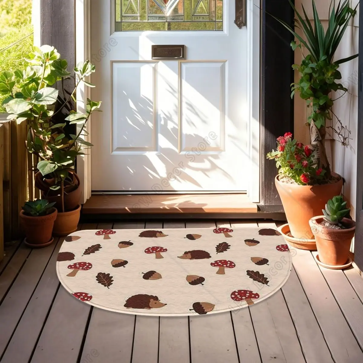 Hedgehog Animal Soft Flannel Half Round Doormat Non Slip Bathroom Mat Absorbent Floor Carpet for Living Room