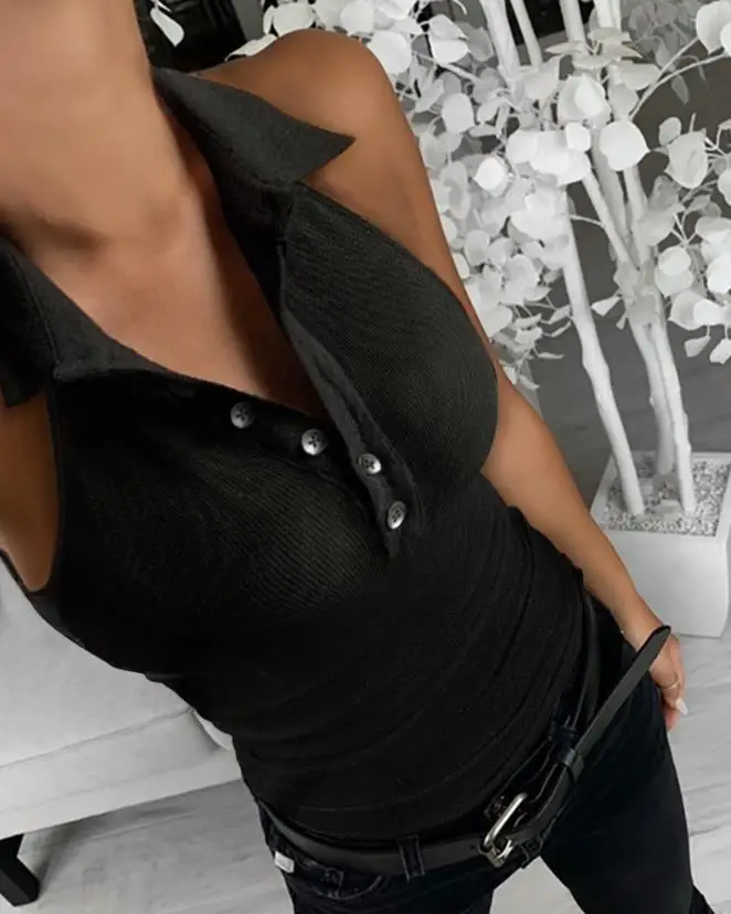 

Women's Sexy Urban Vest 2025 Spring Summer Latest Button Front Sleeveless Ribbed Tank Top Fashion Solid Color Versatile Sling