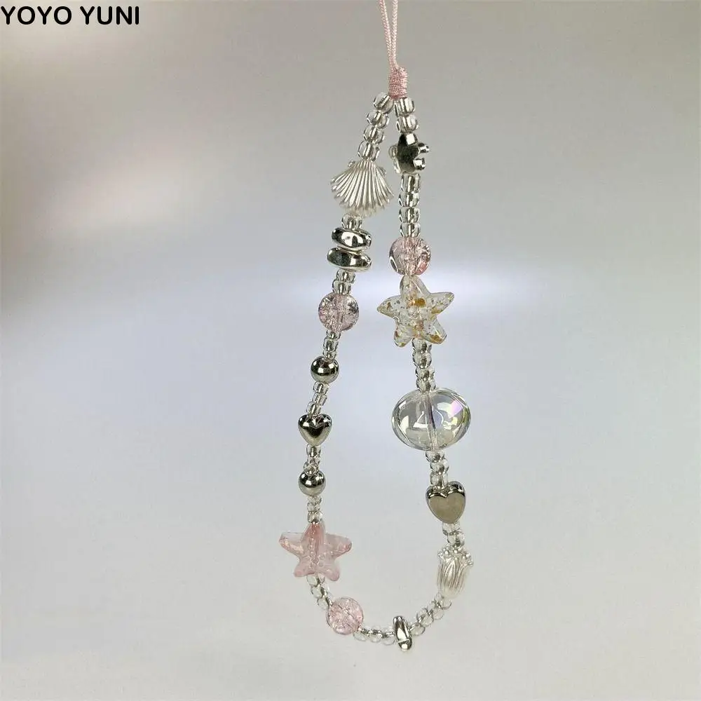 

Y2K Silver Cell Phone Strap Clear Star Sweet Girl Phone Lanyard Anti-Lost Hanging Cord Beads Phone Chain Telephone Decor