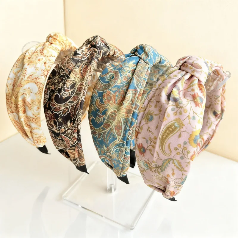 

French Floral Print Minimalist Hairband Elegant Women's Versatile Satin Hair Accessory Wide-Brim Headband