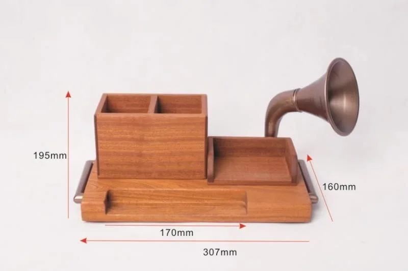 Hölzerner Shabili-Handyhalter aus massivem Holz mit Lautsprecherständer und Stifthalter