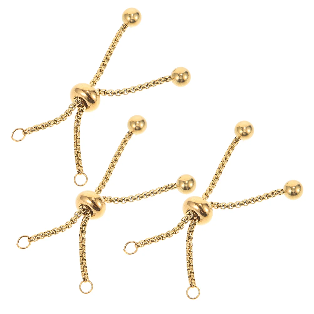 

3 Pcs Adjustable Gold Bead Bracelet Stainless Steel Vacuum Plated Slider Chain Supplies Women Accessories Jewelry