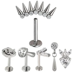 ASTM F136 Titanium EAR PIERC Spike Mushroom Pumpkin Tear Drop Ear Studs CZ Top Labret Lip Stud Earrings Body Piercing Jewelry