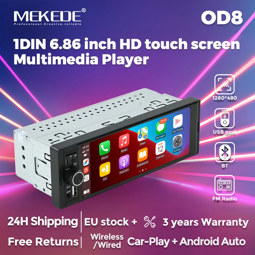 MEKEDE 1DIN 6.86 "Sistemi Intelligenti Per Auto Radio Carplay Android Auto GPS USB BT Per Toyota Peugeot VW Renault Ford SEAT Lada Kia