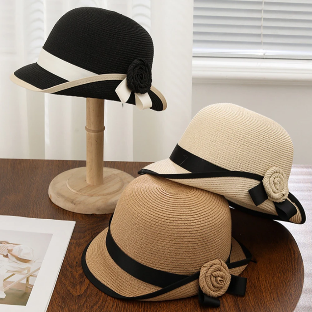 HT5078 2026 Neuer Hochwertiger Strohhut für Damen, Eleganter Atmungsaktiver Sommerhut mit Rollkrempe, Stilvoller Reise- und Strandhut für Frauen – Detail 2