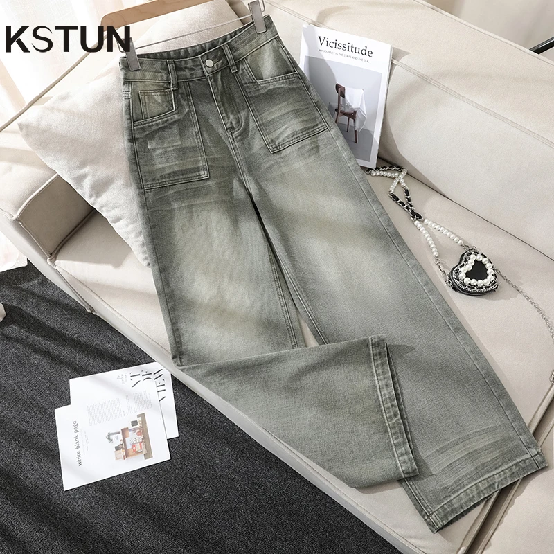 

KSTUN Baggy Jeans Women Wide Leg Pants Straight Loose High Waist Streetwear Casual Womens Clothing Full Length Trousers Vintage
