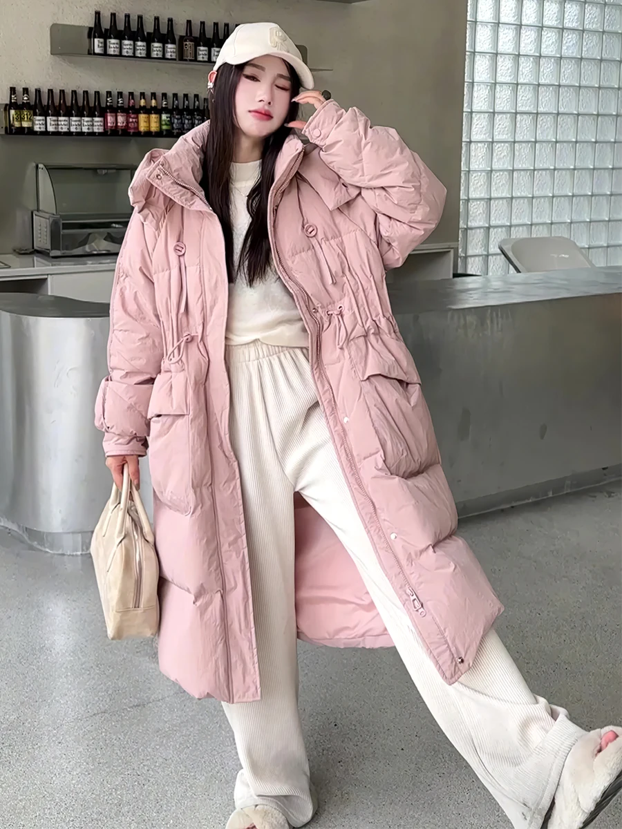 Señoras Thiened largo blanco Du down Jaet invierno 2024 nuevo Sle Commute Faion Abrigo con capucha prendas de vestir exteriores cálidas tendencia femenina