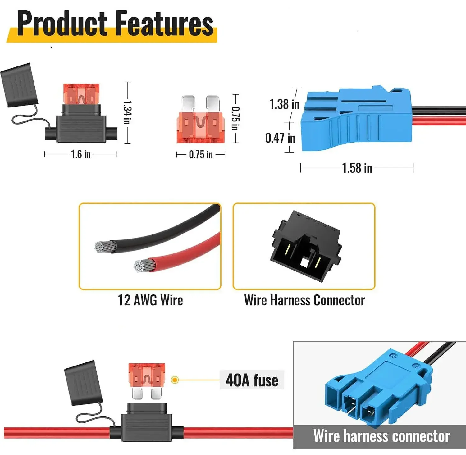 Power Wheels Adapter for Bosch 18v Li-ion Battery Compatible with Peg-Perego Children Ride-on Car 12AWG Wire with 40A Fuse