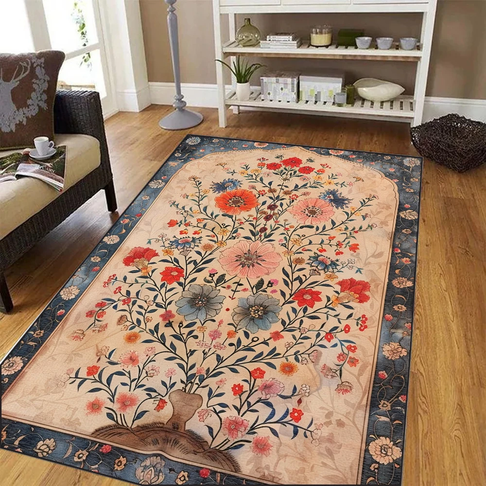 

Винтажный ковер с цветочным принтом для гостиной, моющийся богемный ковер, нескользящий кухонный милый растительный декор интерьера, ковер для детской комнаты