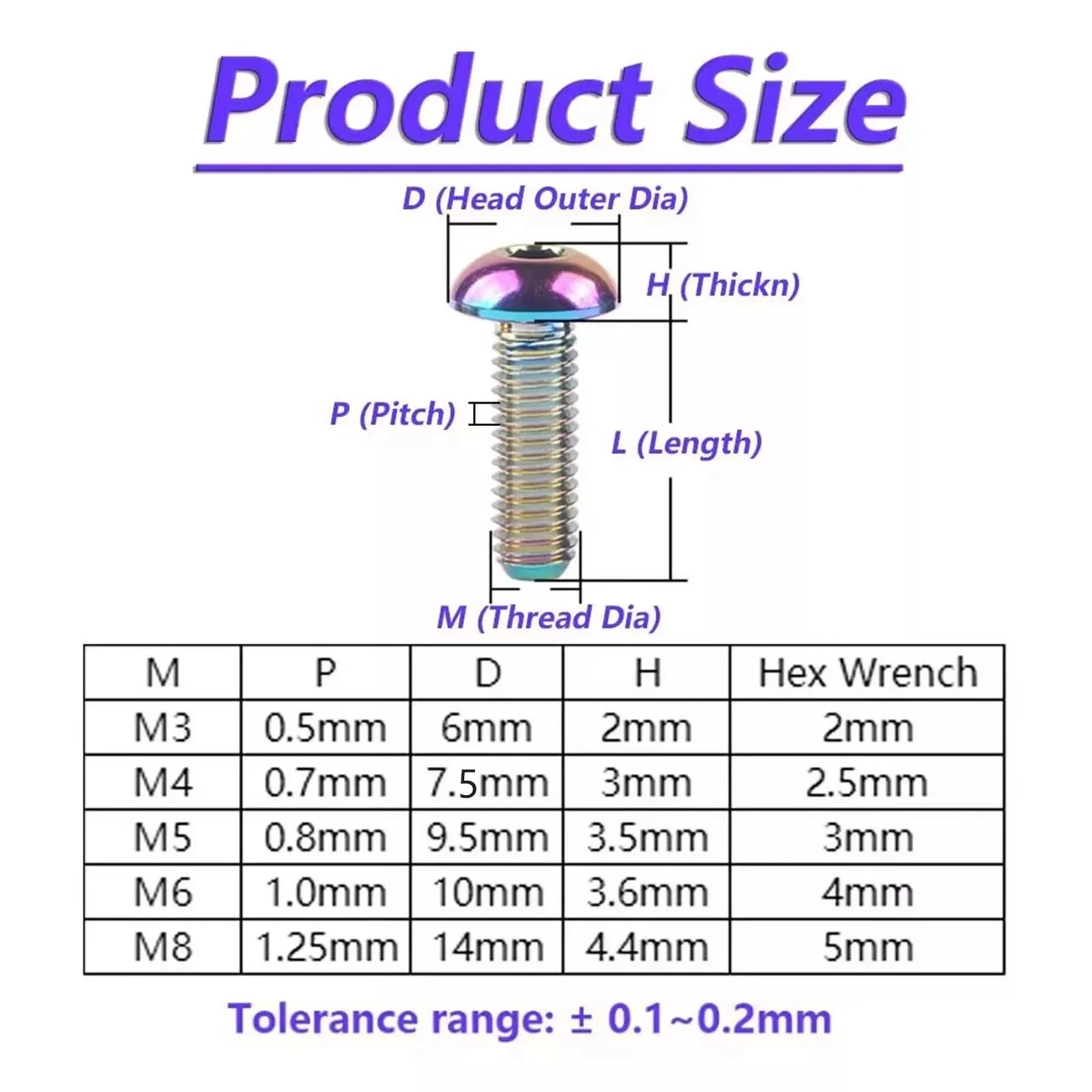 5PCS Titanium Bolts M3 M4 M5 M6 M8 Round Head Inner Hexagon Screw for Bicycle Bottle Cage