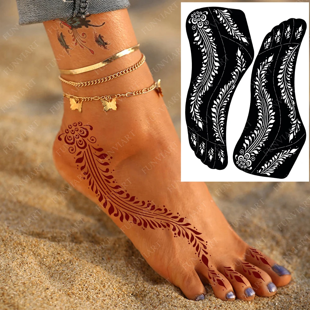 Reusable Henna Tattoo Stencil for Foot Hollow Mehndi Stencils Designs for Women Body Painting Tattoo Template Tattoo Supplies