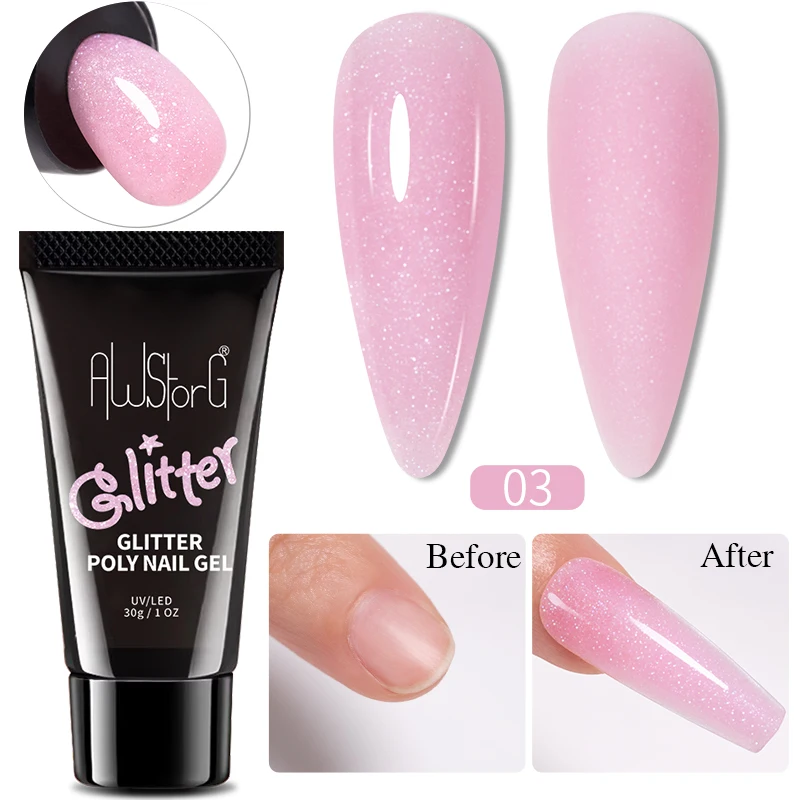 30g Quick Poly Glitter Extension Gel Nagellack Nude Milch Weiß Farbe Finger Verlängern Acryl Kristall Konstruktion Hartgel