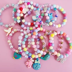 5Pcs/Set Children Cute Unicorn Cartoon Heart Star Bracelet For Kids Girls Elastic Candy Beads Bracelets Lovely Jewelry