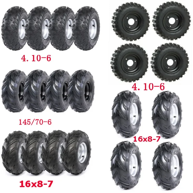 4 Pack 4.10-6 or 145x70-6 or 16X8-7 Tires Tyre Wheels Rims For Go Kart Scoote QUAD Bike Buggy Trolley Drift Trike DIY ATV