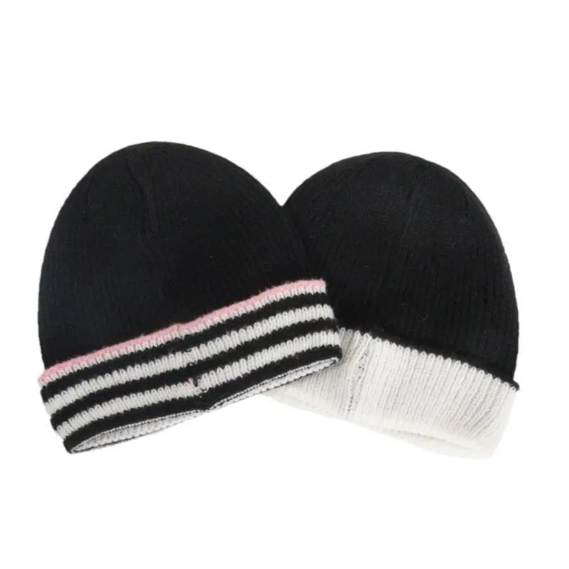 

652F Y2K Black White Hat Cuffed Hat Slouchy Ear Hat Versatile Women