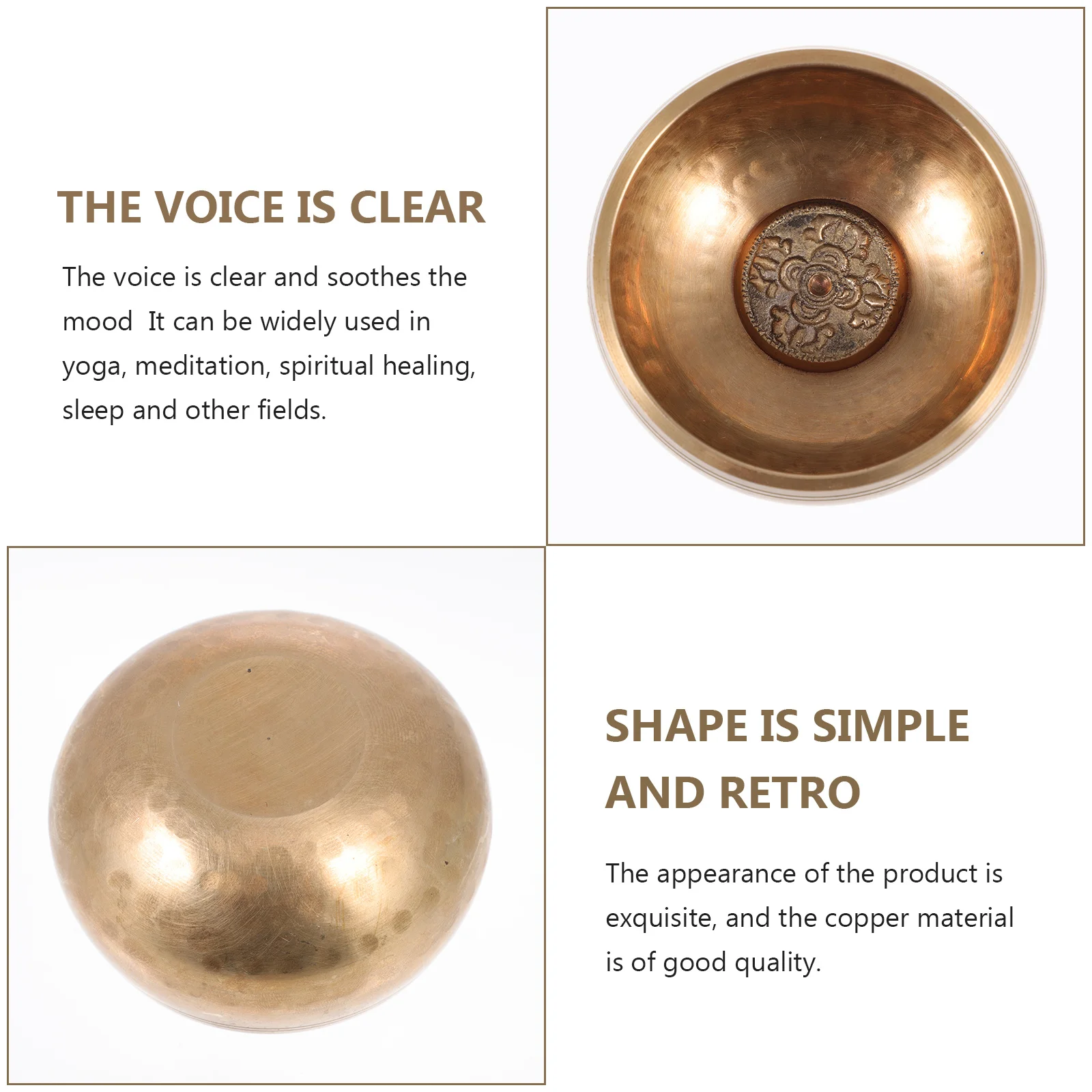 

1Set Professional Buddha Sound Bowl Golden Copper Material Exquisite Appearance Soothes Mood Perfect Decoration for Study Room