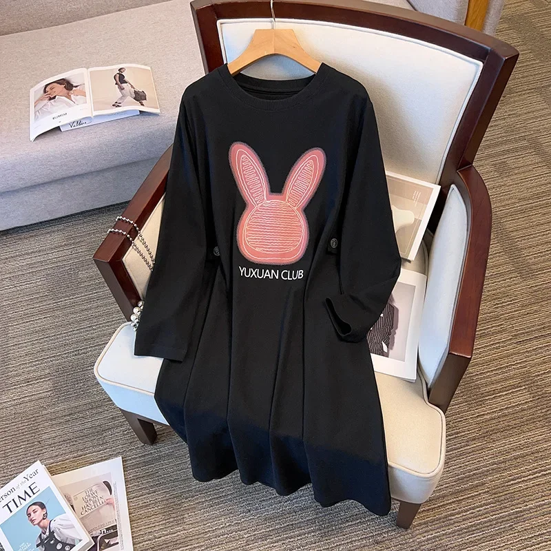 Autumn New 2023 100/150/175kg Big Size Women Clothing Bust 150/160cm Loose Fitting Mid Length Women Sweater Dress 6XL 7XL