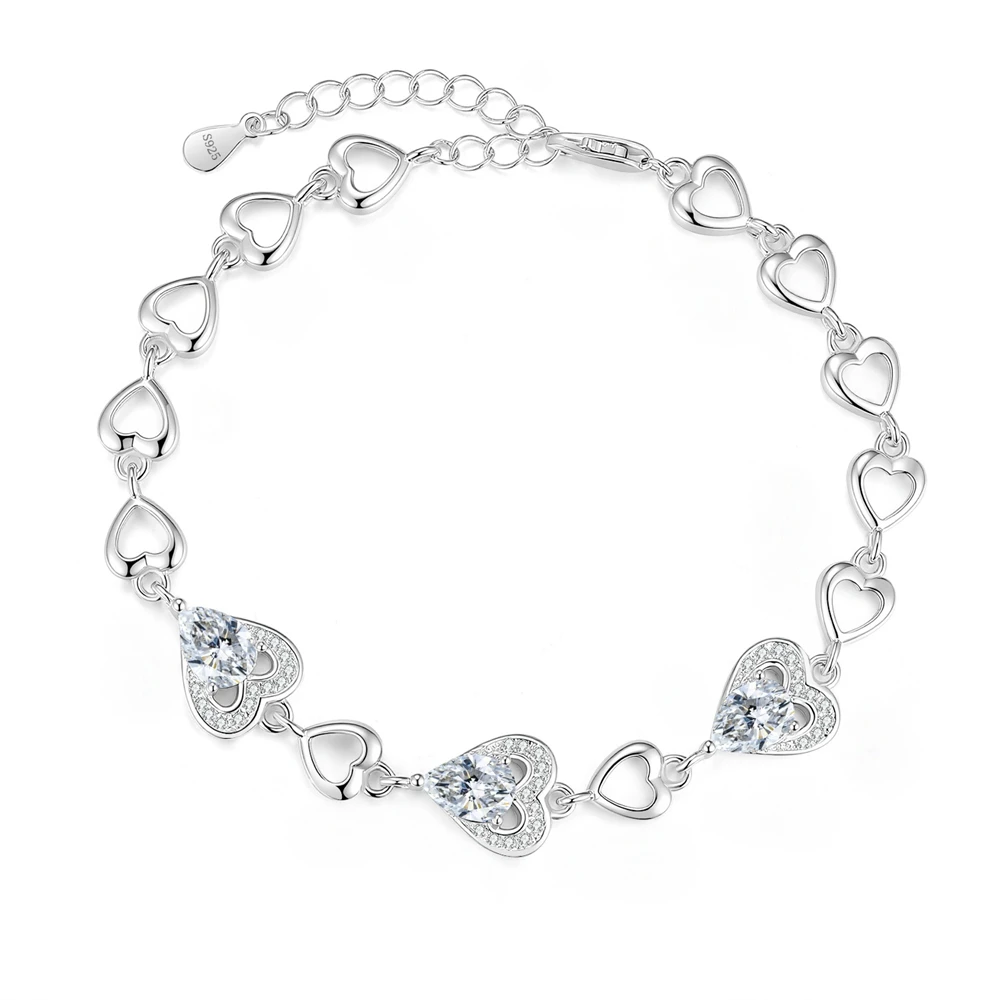 

Fashion Heart-Shaped 3ct D Color Moissanite Bracelet S925 Sterling Silver Bracelet for Woman Birthday Party Jewelry Gift