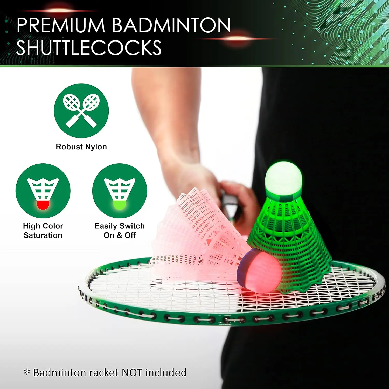

Glow in Dark Badminton Shuttlecocks - 4pc Night Light Up Birdies for Outdoor Fun