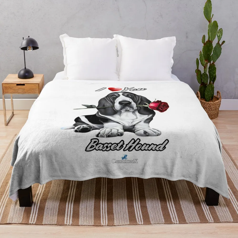 Basset Hound Giving Red Rose Throw Blanket Soft Beds Decorative Sofas Blankets