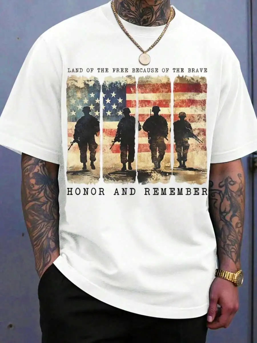 Land Of The Free Because Of The Brave Honor And Remember American Flag Military Soldier T-Shirt Memorial Day Veterans Day Patrio