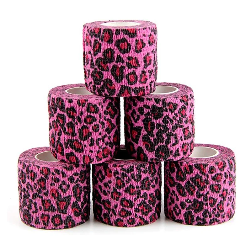 Pink leopard print Tattoo Bandage Tape Anti-slip Nonwoven Waterproof Disposable Self-adhesive Elastic Bandage Grip Cover Wrap