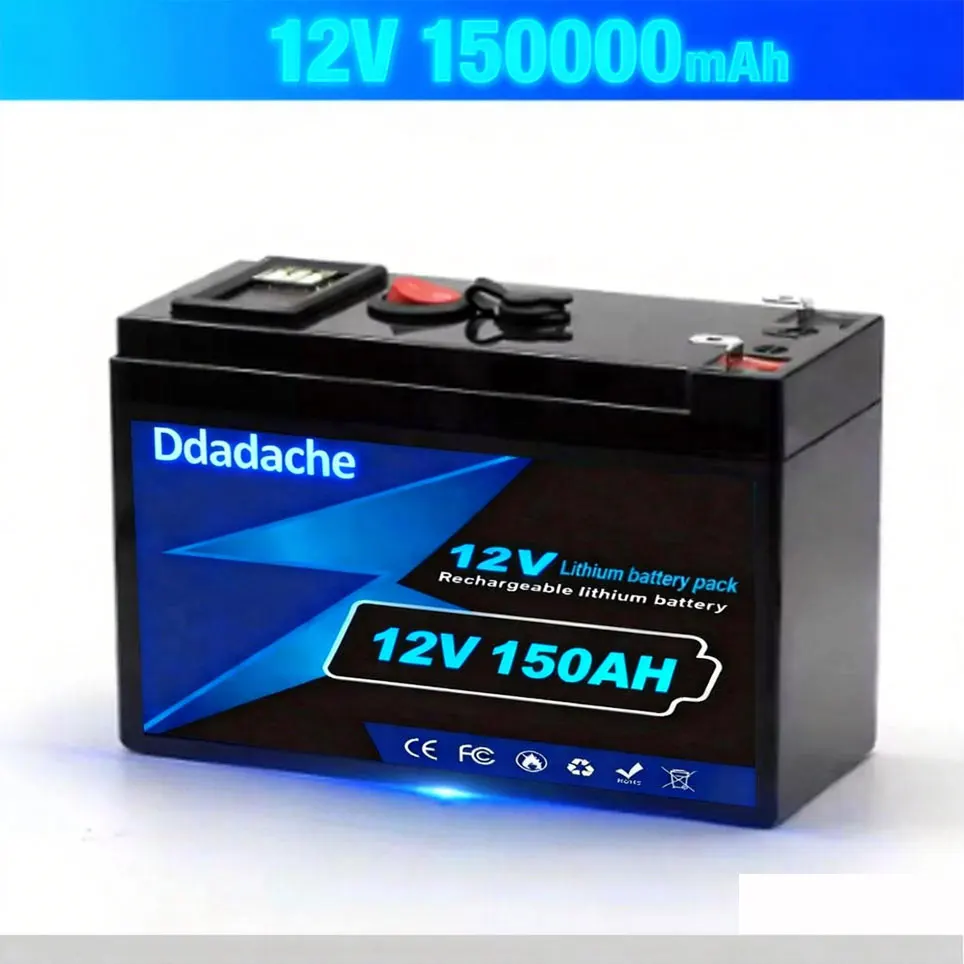 LiFePO4 12V 150Ah oplaadbare lithiumbatterij, ingebouwde BMS, perfect voor speelgoed met accu, zonnepanelen, viszoekers, elektrische aangedreven voertuigen