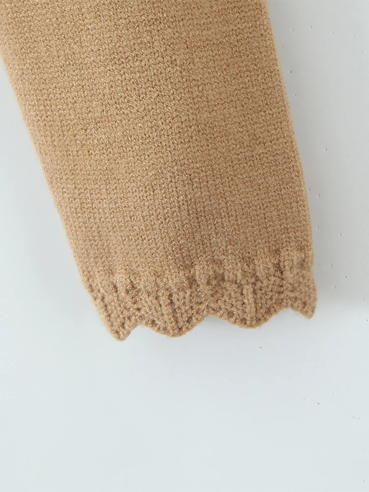 تشو ساو بيوتي 2025 المرأة موضة جديدة الحلو القوس تعادل شيك س الرقبة واحدة الصدر سترة مشغولة من الصوف مثير سليم كم طويل البلوزات #5