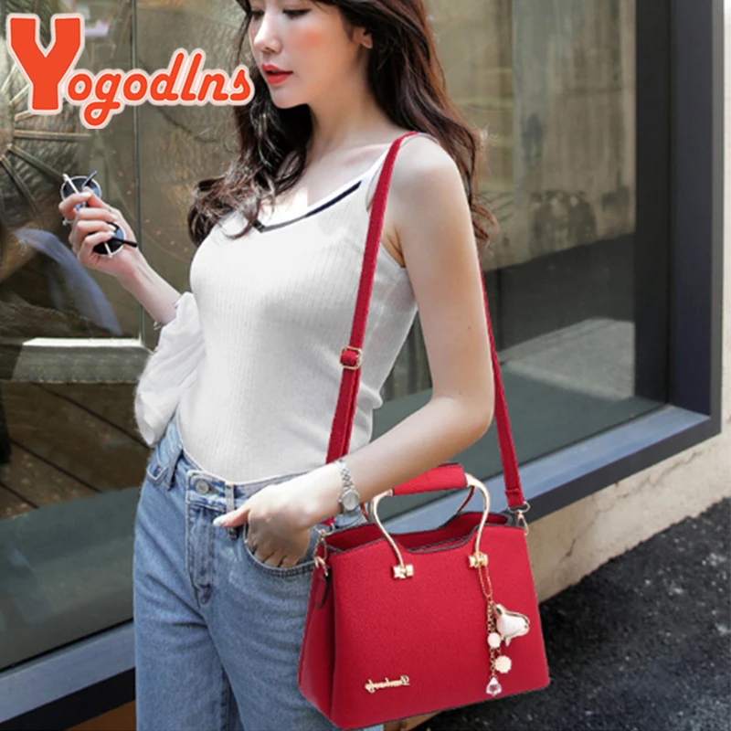 Yogodlns, bolso de lujo con colgante para mujer, bolso Shuolder con borlas de cuero PU, bolso con asa de diseñador, bolso de compras de marca para mamá