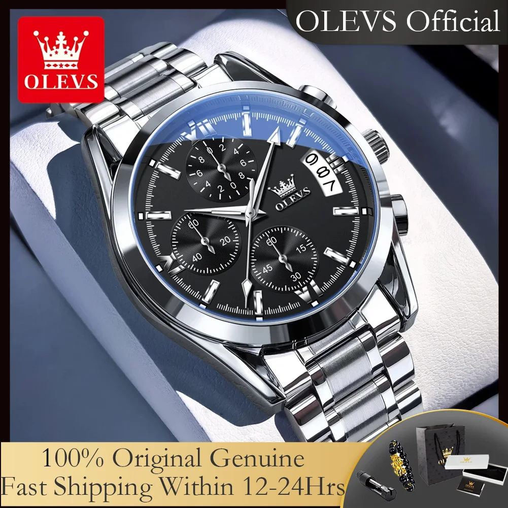 

OLEVS 2987, оригинальные мужские часы, модные элегантные однотонные стальные ремешки, водостойкий календарь, хронограф, роскошные брендовые кварцевые часы