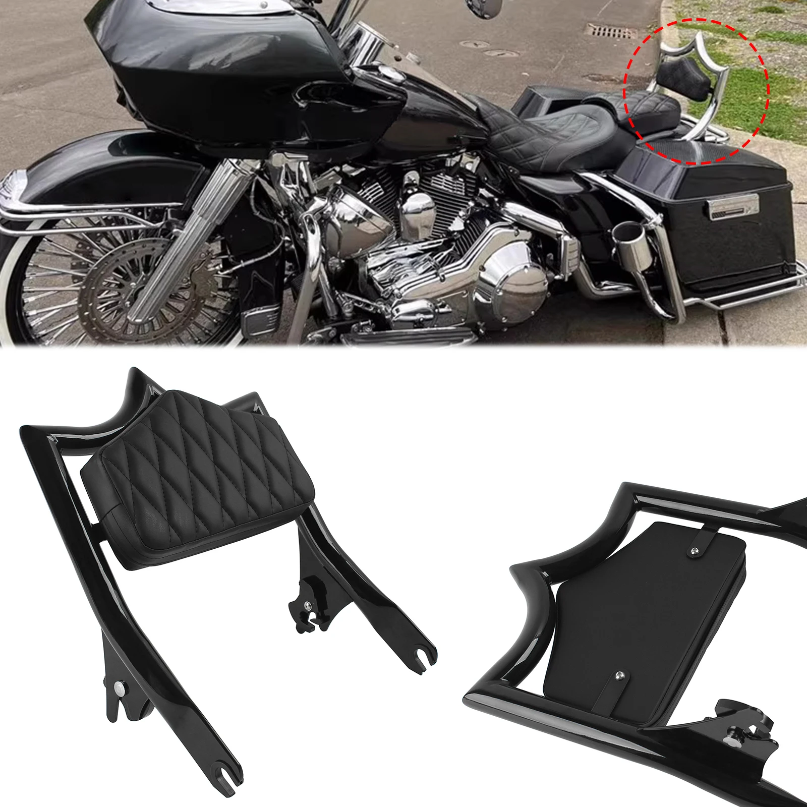 

Съемная спинка заднего пассажира для мотоцикла, Sissy Bar для Harley Touring Electra Road Street Glide Road King CVO 2009-2024