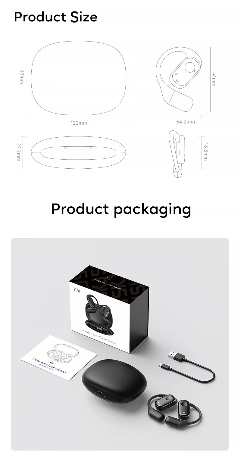 Open-Ear Headphones with Stable Comfort & Hi-Res Sound Pure Bass Boost Bluetooth 5.3 Earbuds OWS Wireless Headphones for Sports